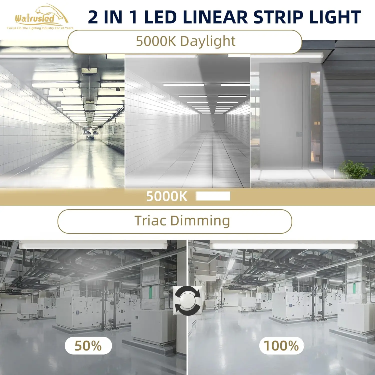 4 Foot Linkable Plug LED Linear Strip 80W Stairwell Light Fixture 8800lm 5000K SCR Dimmable LED Shop Lights with Power Cord, FCC