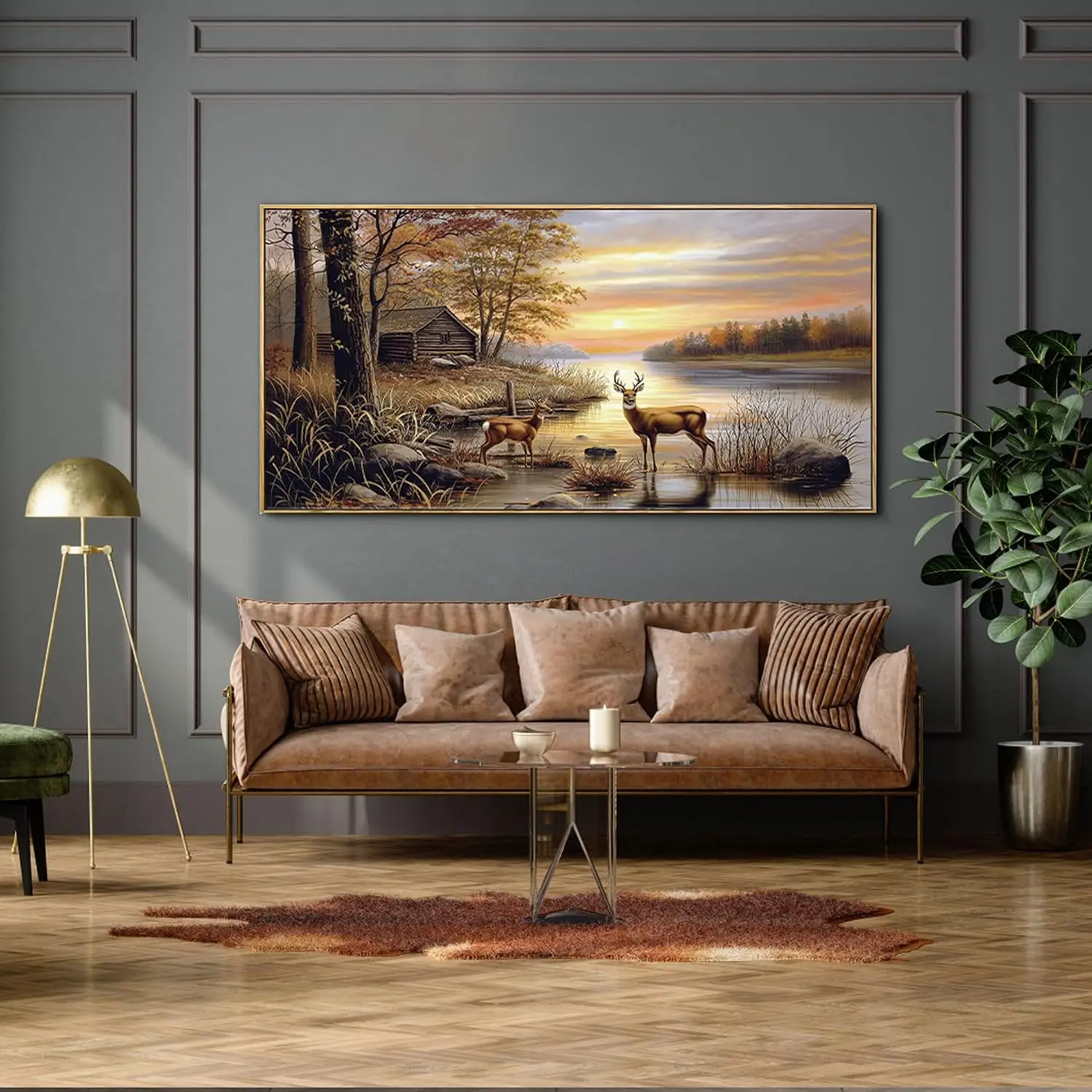 Oversize Framed Autumn Rustic Forest Elk Deer Canvas Wall Art Wildlife Animal Print Paintings Modern Hunting Cabin Decor For Indoor Home Gallery Wall