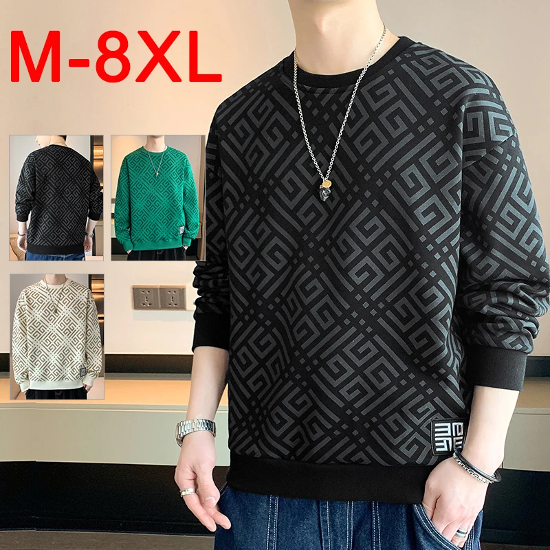 Plus size moletom masculino pullovers oversize em torno do pescoço manga longa impresso casual solto topos roupas tamanho grande 135kg 6xl 7xl 8xl