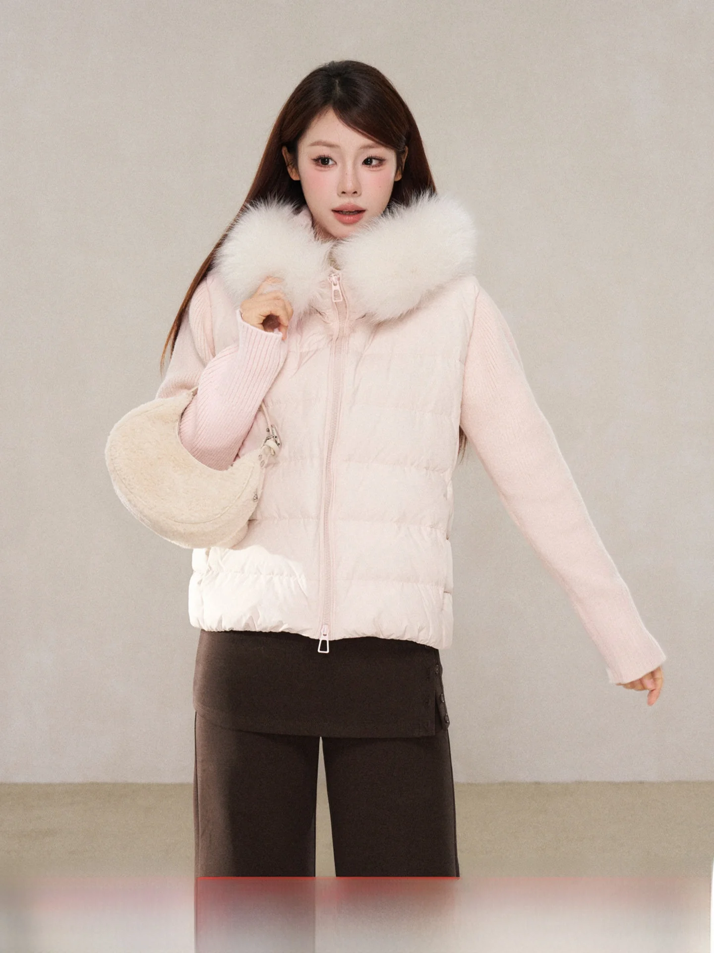 

Женская хлопковая куртка с розовой меховой отделкой и капюшоном Faion, новинка зимы 202, универсальная красивая корейская версия для поездок на работу