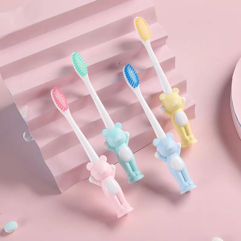 4pcs cartoon teddy bear children\'s toothbrush with ultra-fine soft hair for boys and girls aged 5-12