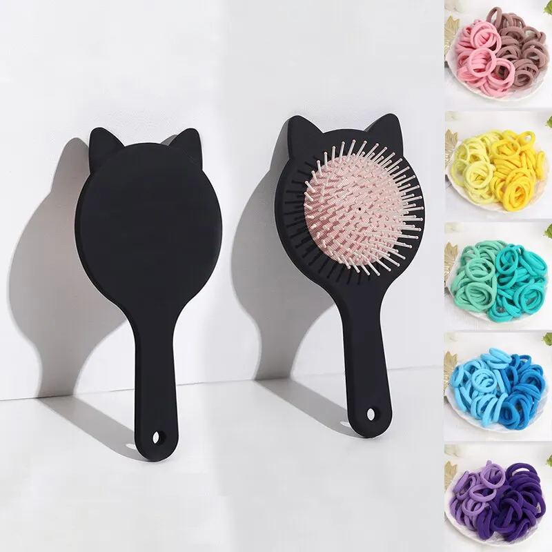 51pcs Hair Comb With Seamless Rubber Bands Set Women Scalp Massage Comb Cute Cat Curly Detangle Brush Hairdressing Tools