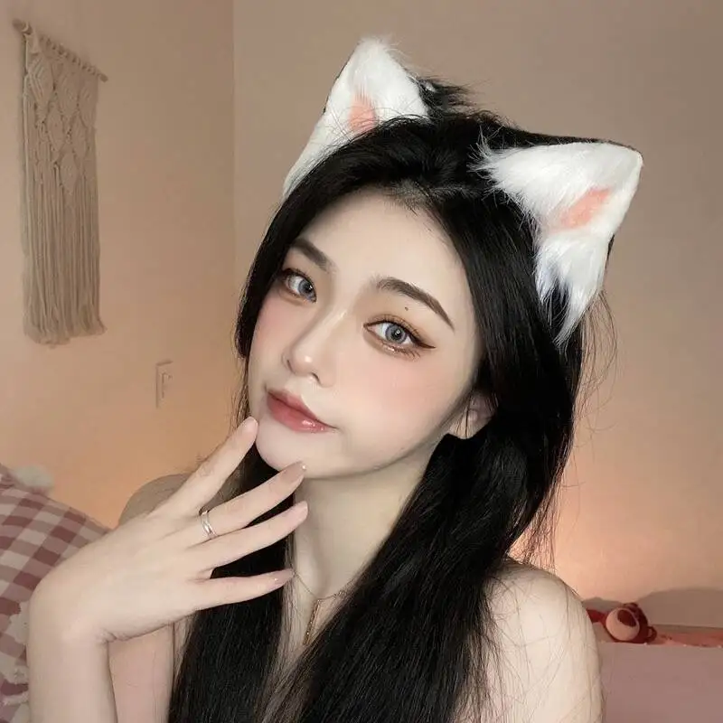 

Cute white cat ears headdress female summer animal ears hair band fox hairpin cute little cat rabbit plush fun hairpin Neko ears