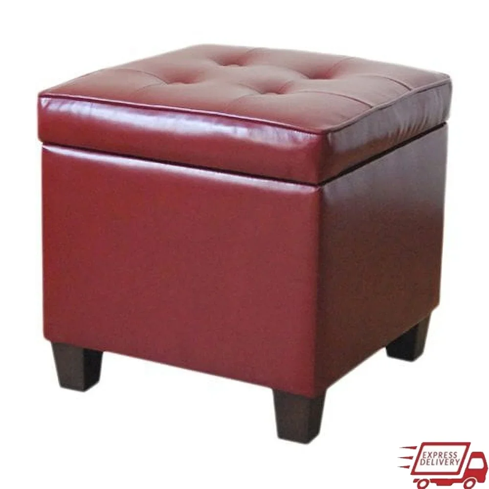 

Square Tufted Storage Ottoman Faux Leather Easy Access Hinged Lid Wood Legs Stylish Seating Multi Color Options Indoor Use