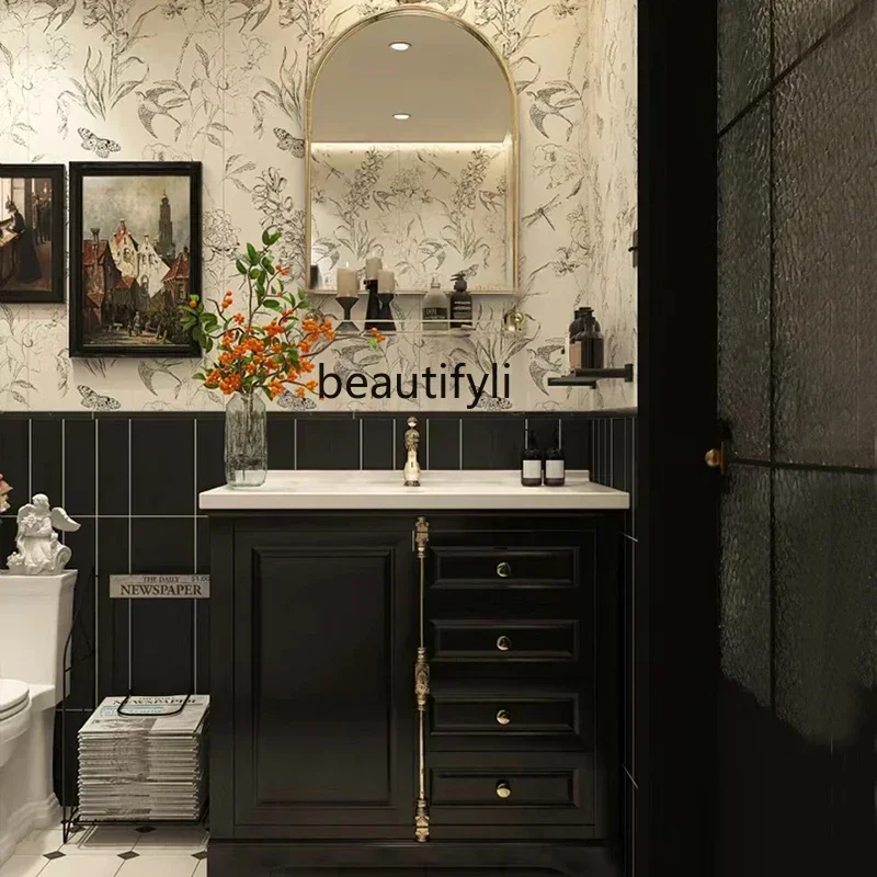 

Floor Bathroom Cabinet Combination Hand Washing Basin Cabinet Oak Bathroom Cabinet Solid Wood Washstand Whole Washbin