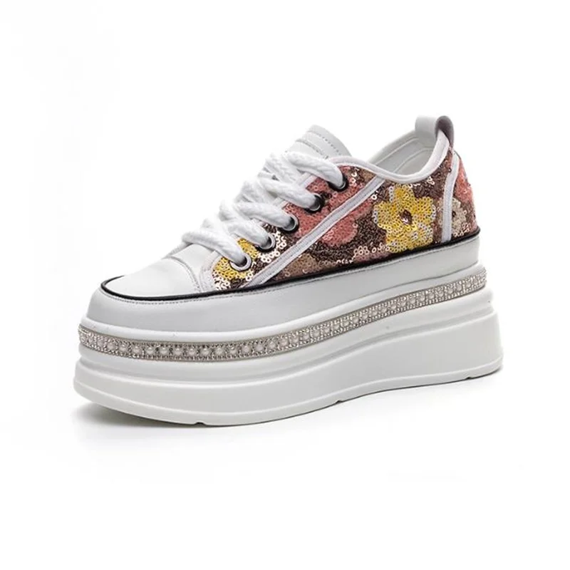

Women Platform Sneakers Spring Lace-up Bling Shoes Fashion High Top Casual Vulcanized shoes Woman Deportivas Mujer 33 40