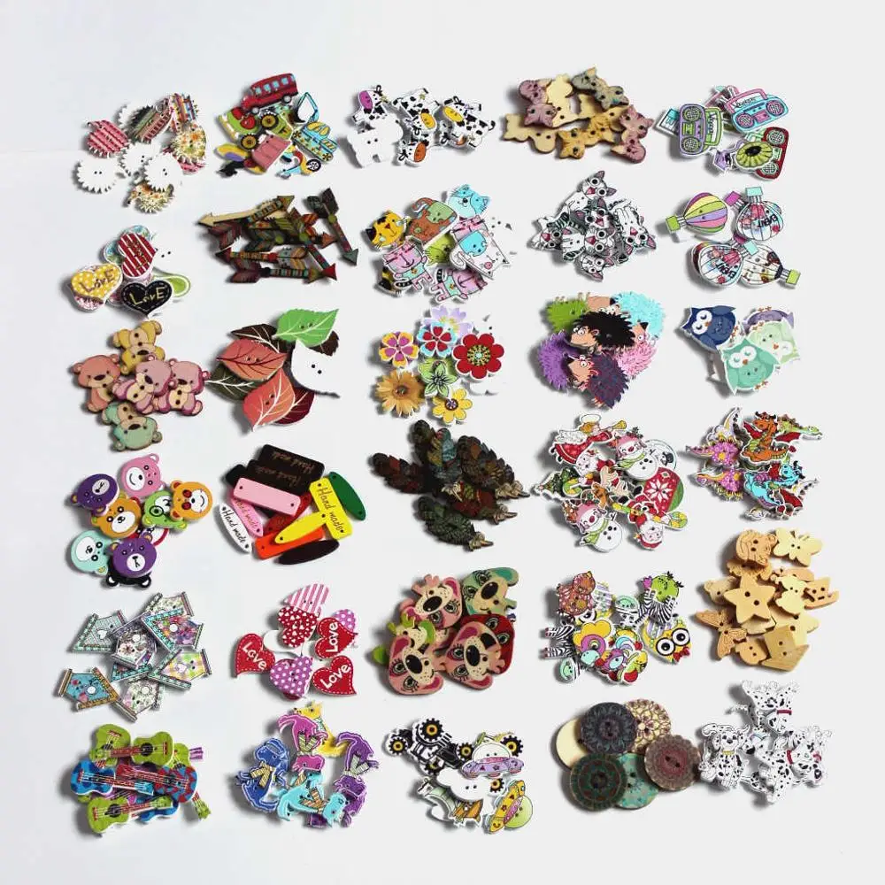 40-50Pcs Mixed Style Wood buttons Apparel Buttons For Crafts Clothes Scrapbooking Decorative Handicraft DIY Accessories L-3