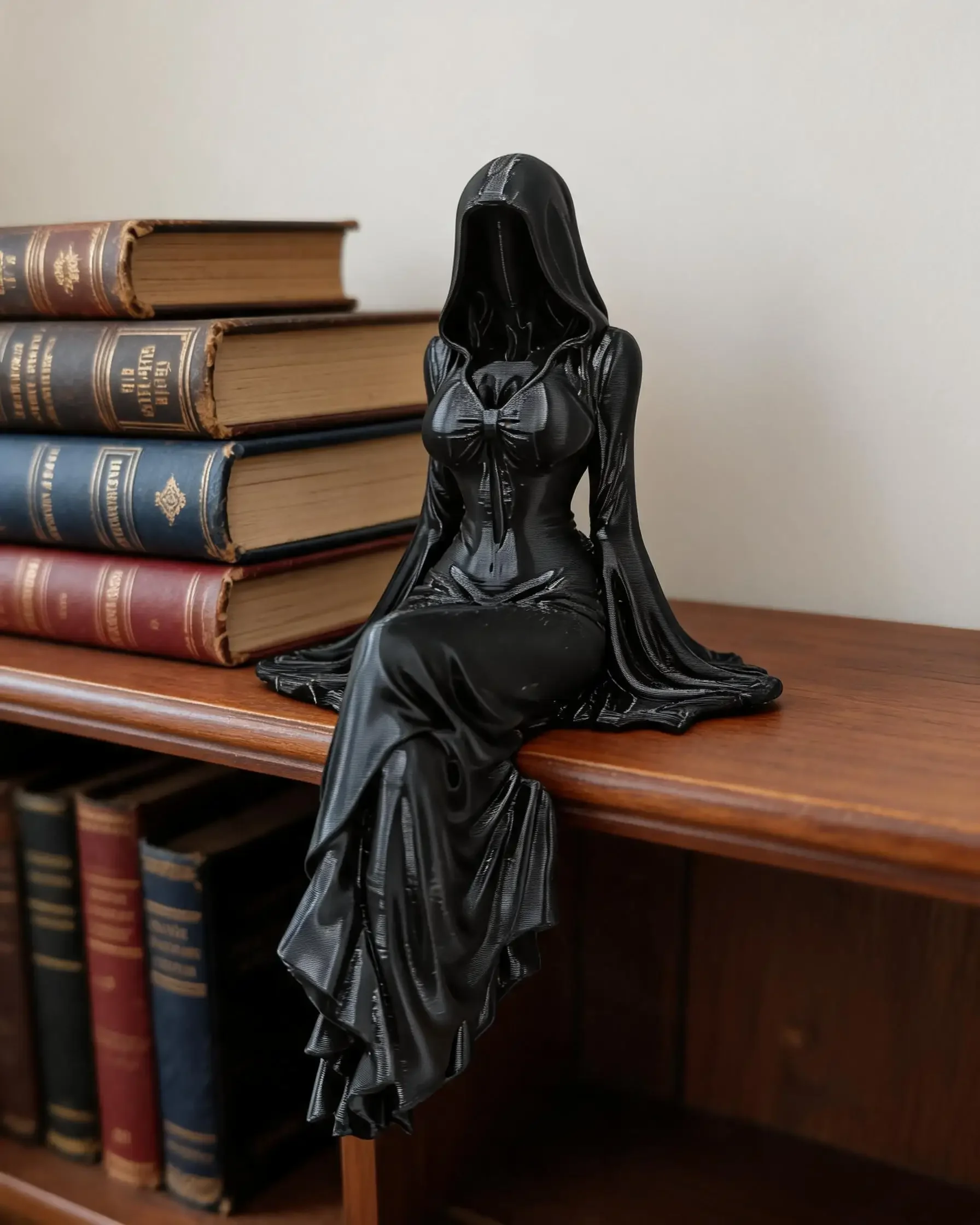 1/3/5 pcs Gothic Lady Grim Reaper Statue 3D Printed Sitting Skeleton Figurine with Scythe Home Office Desk Halloween Decor Gift