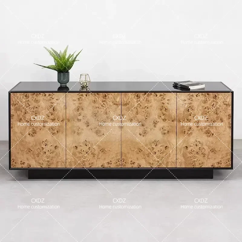 Retro Wood Grain Sideboard Multi-functional Tea Cabinet Bedroom Storage TV Stand Simple Entryway Console Table