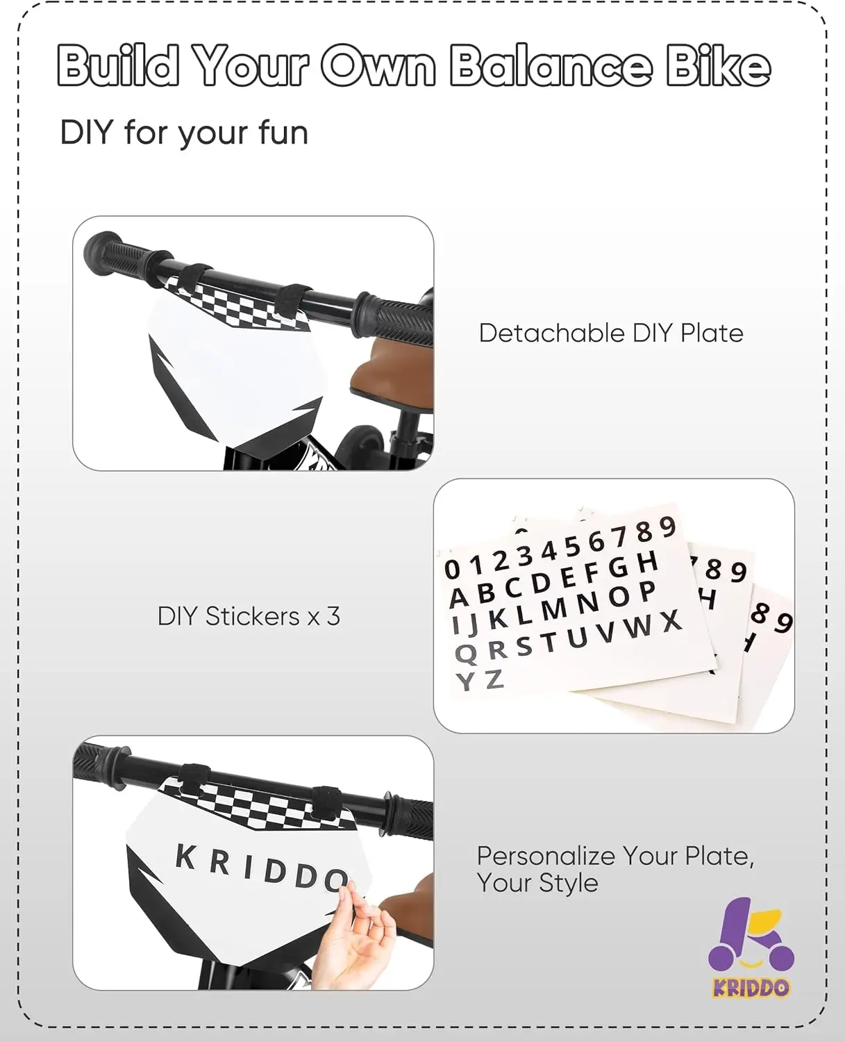 Tricycle 2 en 1 pour enfants, vélo d'équilibre pour tout-petits de 2 ans, poignées, pédales amovibles, roues d'entraînement escamotables, plaque de bricolage, triporteur d'équitation