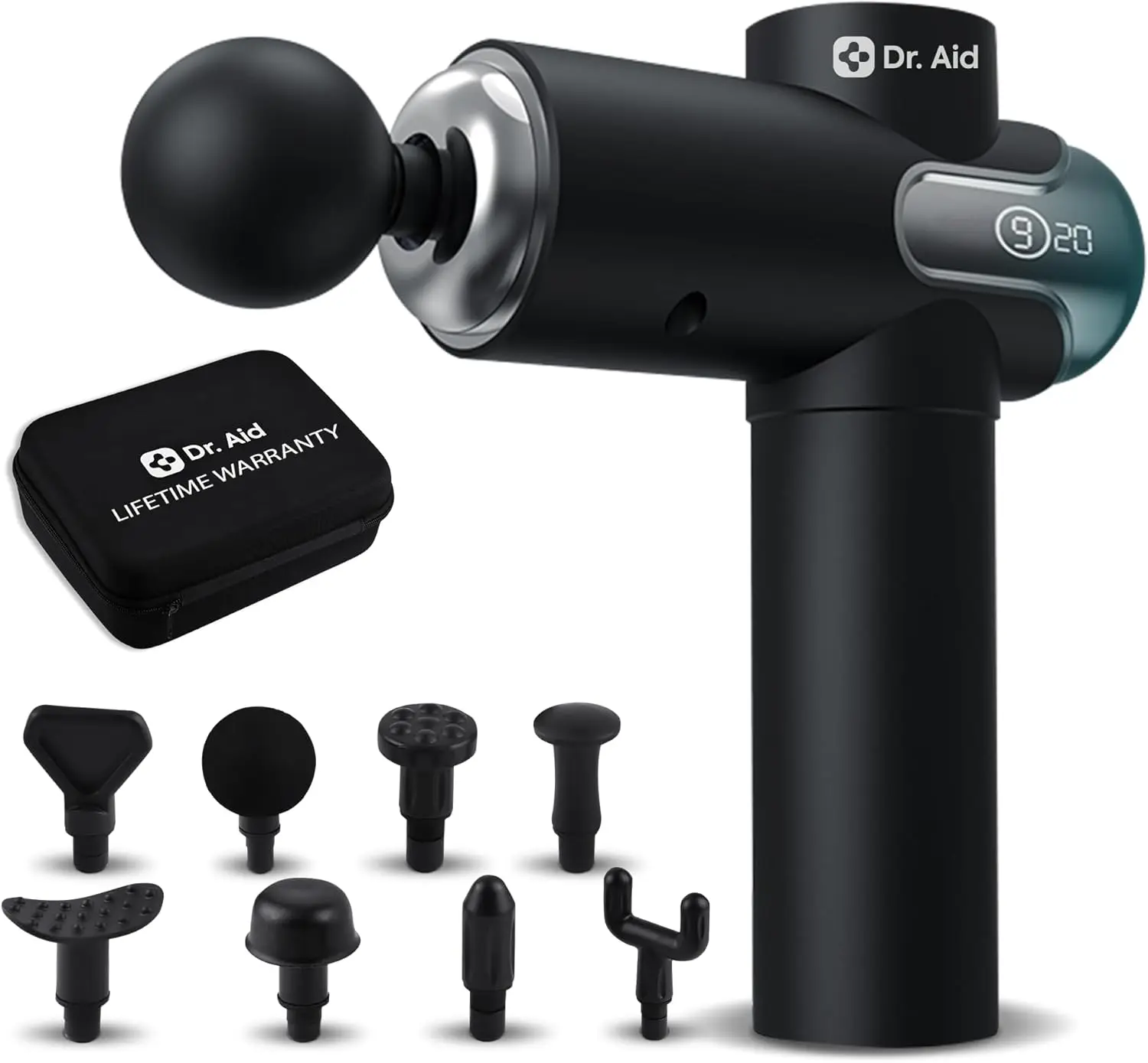 

Massage Gun – Deep Tissue Muscle Relief, 8 Heads, 9-Speed AI Smart, Quiet Powerful Motor, 6H Battery, Travel Case, Black