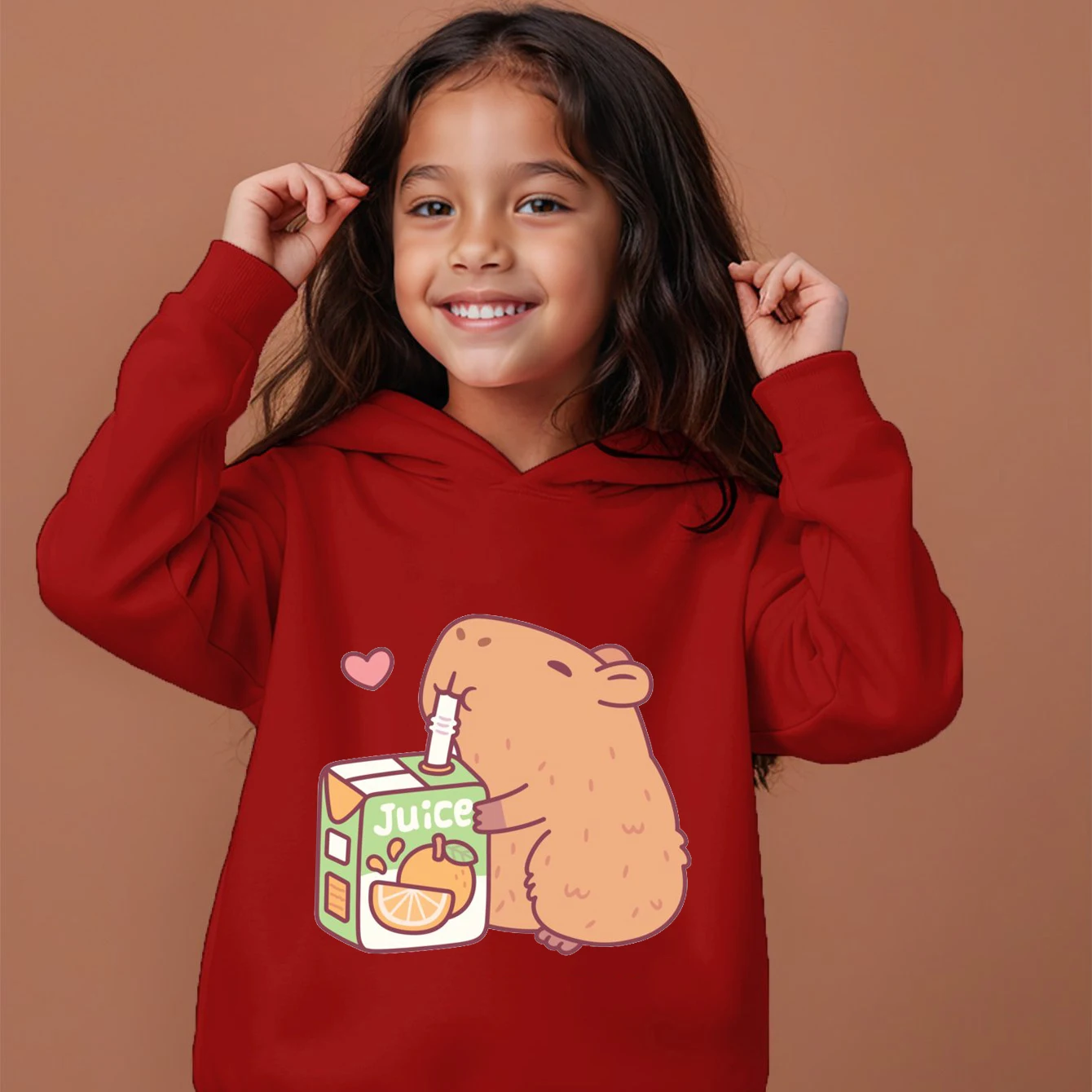 Cute CapyBara Loves Juice Hoodies Kids Sweatshirt Boys Girls Funny Clothes Autumn Harajuku Pullover Capybara Casual Hooded Tops