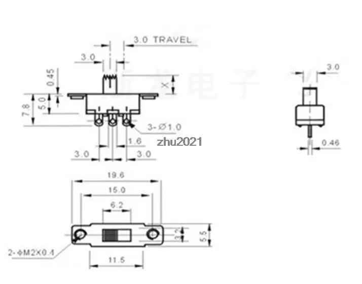 2-Position 2Pole Toggle Switch with Threaded Ears and Vertical Mounting - SS-12F16 1P2T