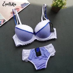 Lingerie Sets Sexy Lace Large Size Adjustable Shoulder Strap Women's Bra Striped Breathable Plus Underwear Bra Panty Set