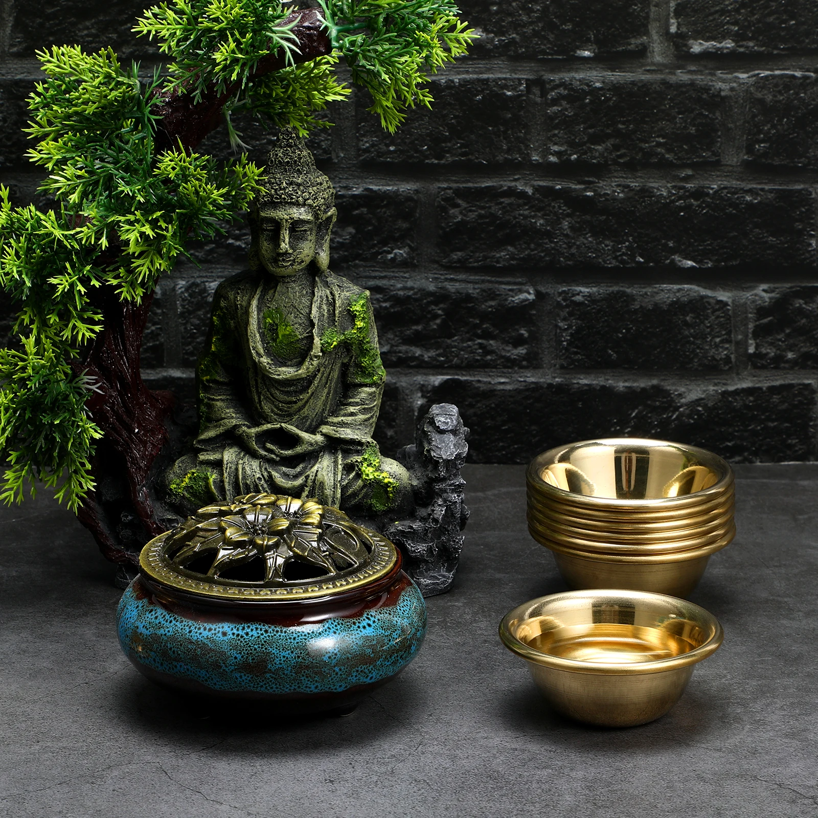 

7Pcs Buddhist Water Cups Vintage Copper Offering Bowls Practical Temple Accessories Buddha Sacrifice Tools Cups