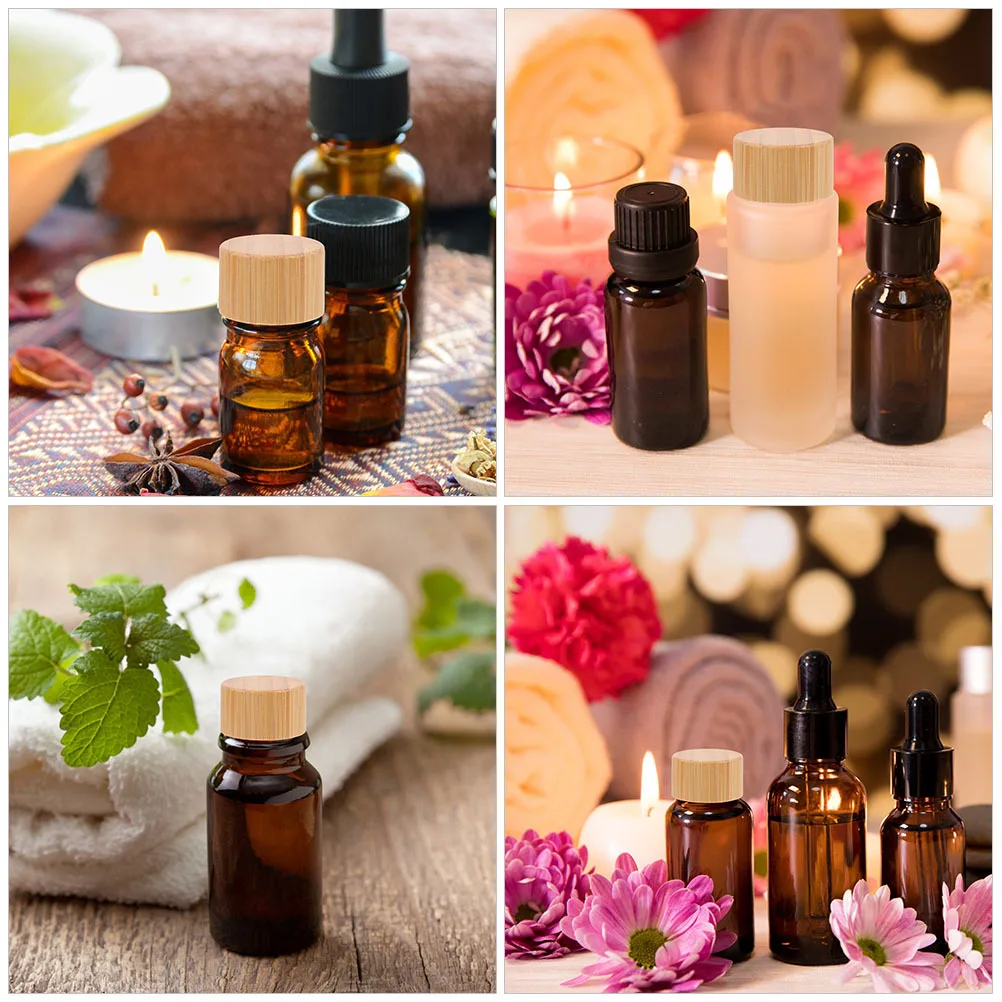 

10pcs Bamboo Lids For Essential Oil Bottles Smooth Leakproof Replacement Caps Reusable Glass Container Small Bottle Lids Roller