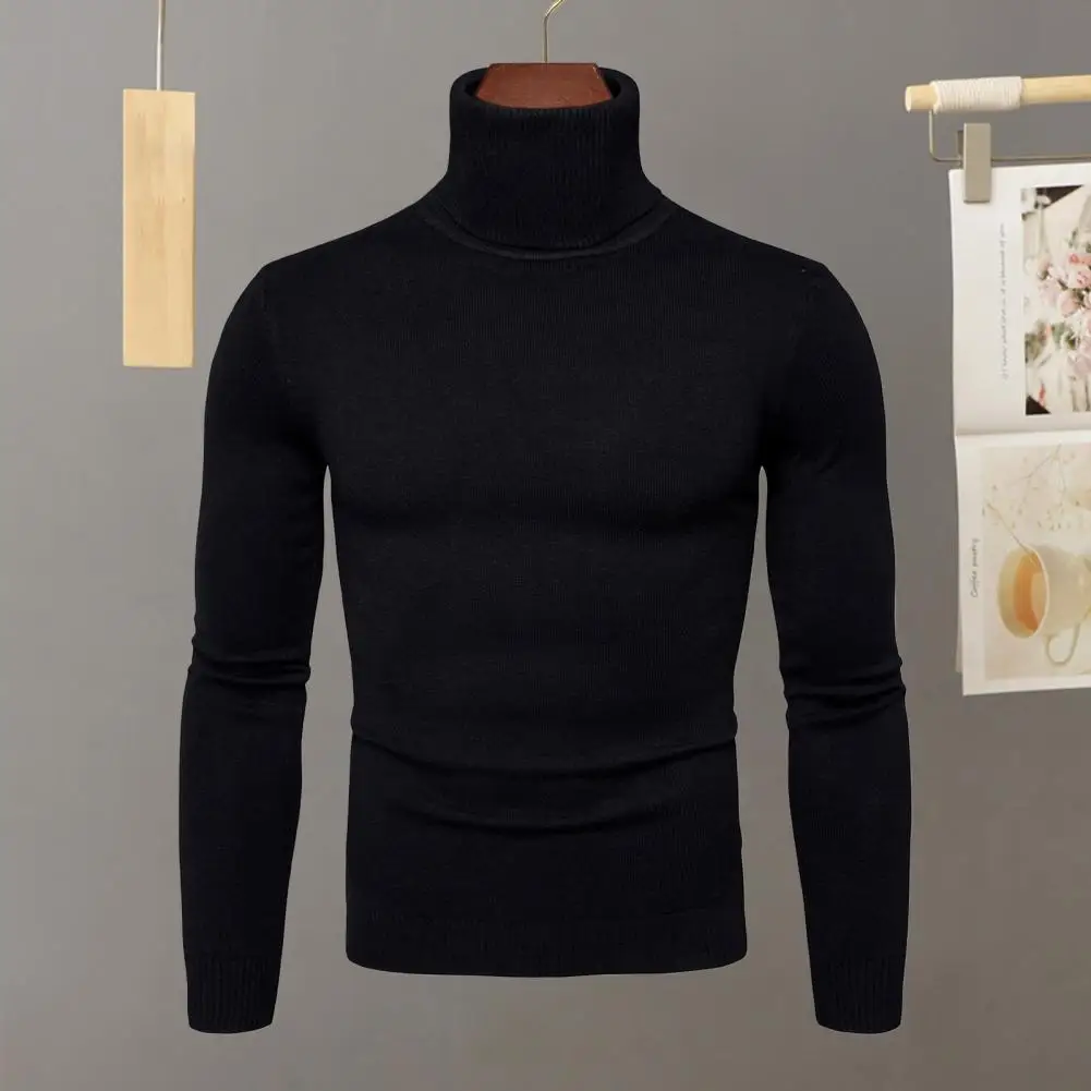 Men's Sweater New Style High Collar Vintage Solid Color Basic Knitwear Autumn and Winter Men's High-quality Black Sweater