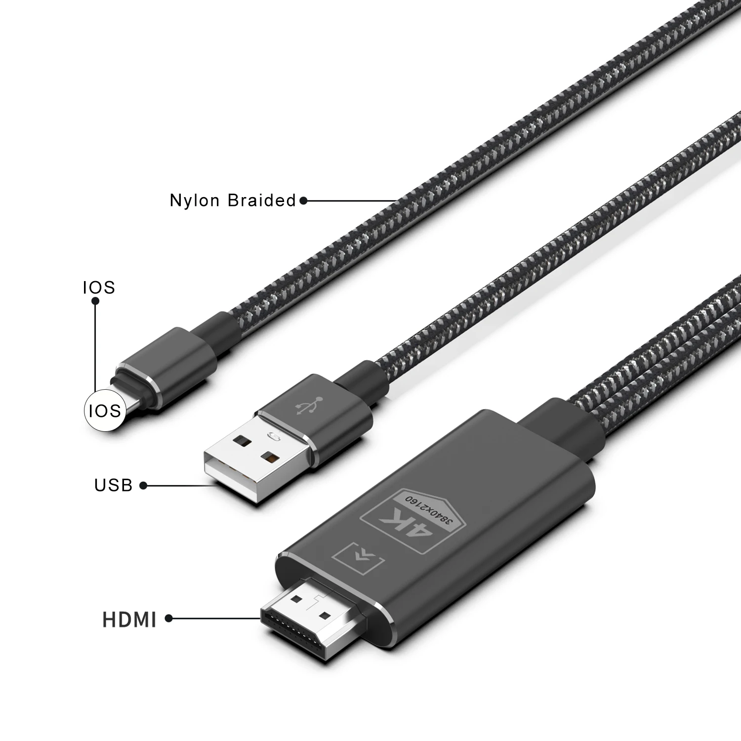 4K HD Projection TV Cable with Charging Function Adaper for Lightning to HDMI Compatible with IPhone 12/11/X/XR/Xs/iPad Air Pro