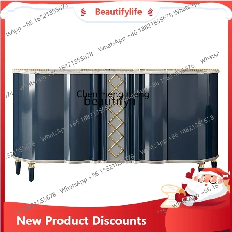 zq1Italian light luxury dining side cabinet solid wood porch foyer shoe cabinet rock slab high-gloss paint curved surfaceK182