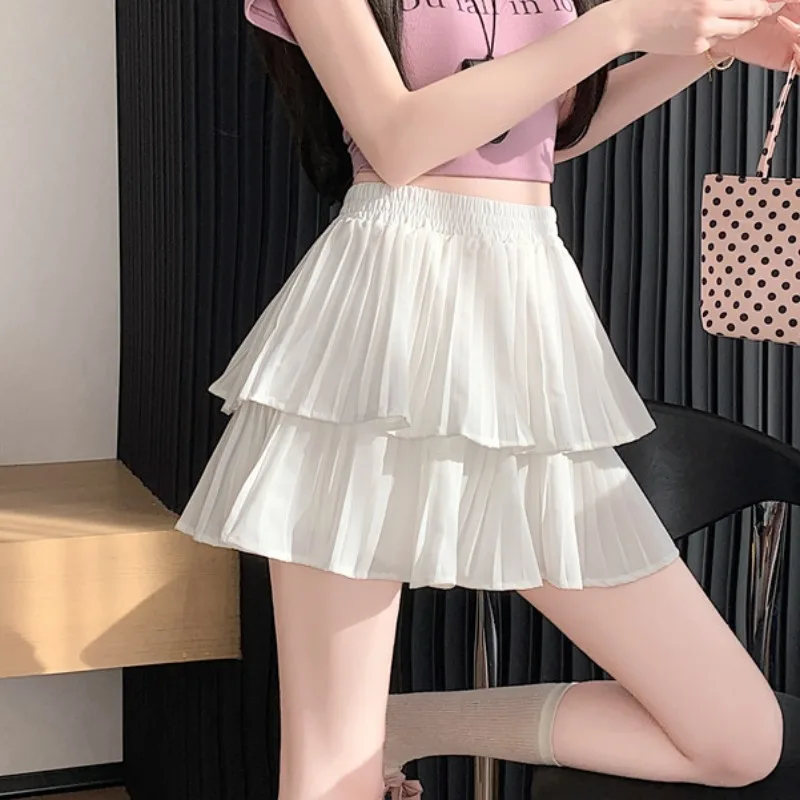 

Двухслойная плиссированная короткая юбка трапециевидной формы с высокой талией и защитой от воздействия для женщин, весна-лето