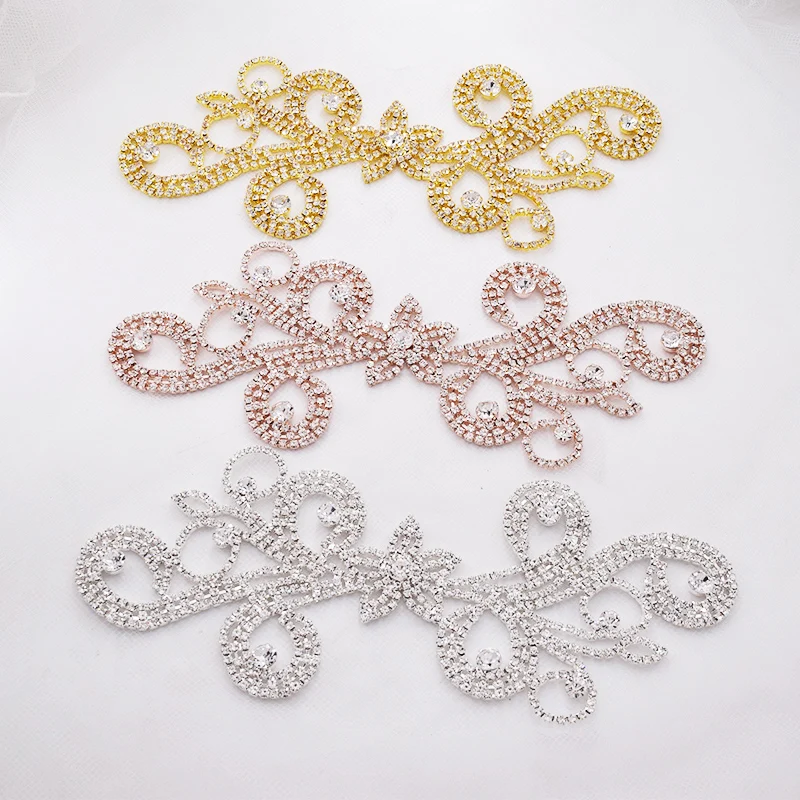 

DIY Sewing Accessories Strass Trim 2pcs/Lot Rhinestones Flower Bridal Dress Belt Patches Appliques Crystal Appliques For Women