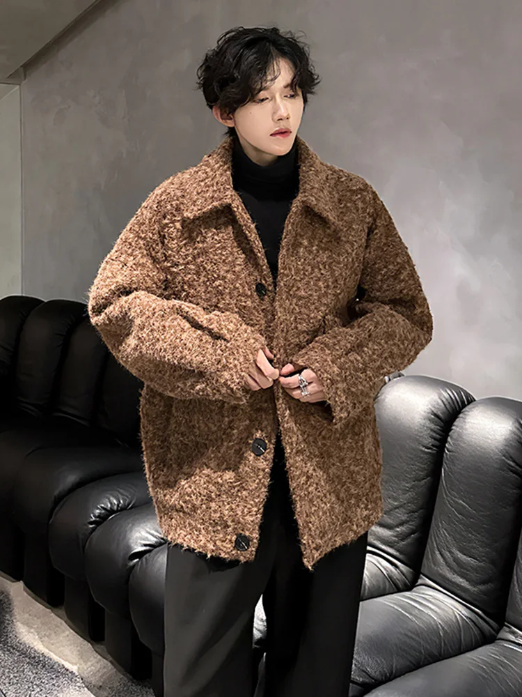 

Коричневый шерстяной пиджак мужской, весенне-осенний, в стиле преппи, американский ретро, с элементами французского стиля, на пуговицах, свободного кроя