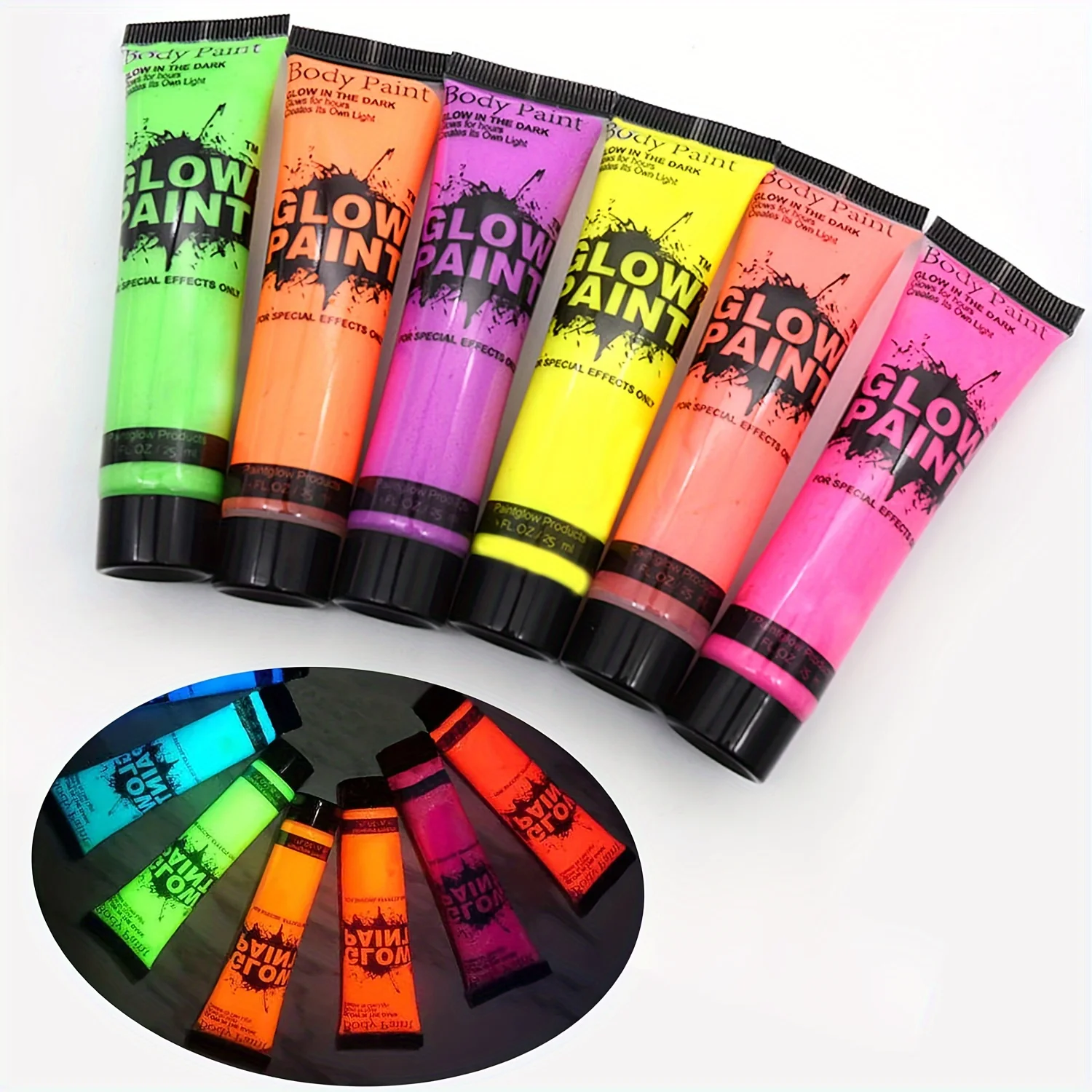 6PCS 25ml Fluorescent Paint Glow In The Dark Light Body Paint Face Painting for Party Halloween Event Makeup Club Makeup Xmas Gl