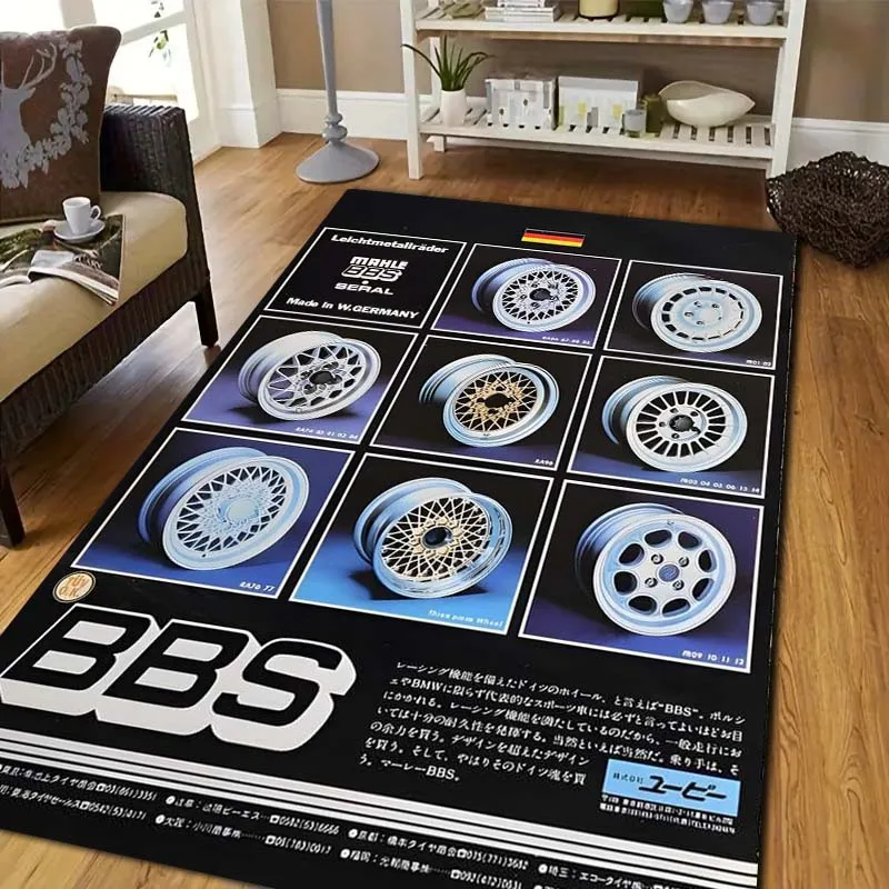 BBS Wheel Pattern Area Rug Car Racing 3D Print Floor Mat Non Slip Carpet For Garage Living Room Bedroom Home Decor Car Fans Gift