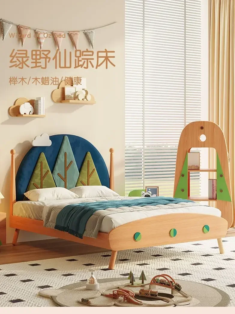 

Tree house drag wooden child guardrail boy girl kids solid wood tent princess bunk bedroom storage single soft Children bed