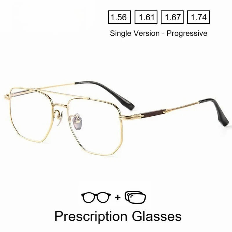 OLLYMURS メンズ純チタンフレームパイロット光学眼鏡処方メガネ抗ブルーライトフォトクロミック近視眼鏡