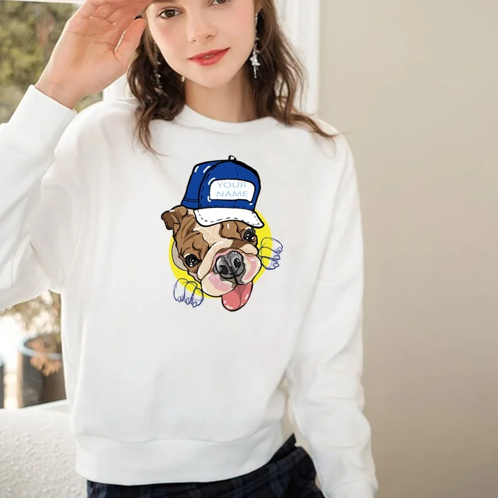 Sudaderas con capucha holgadas informales con estampado de perro para mujer, jersey de cuello redondo, sudadera de manga larga, ropa de calle de tendencia para primavera y otoño