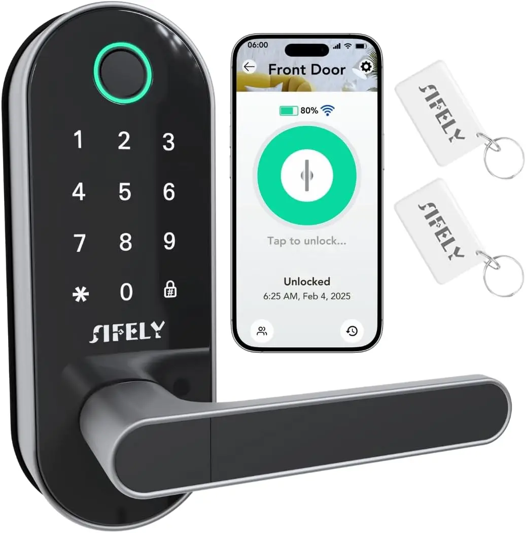 

WiFi Smart Door Lock with Fingerprint & Keypad - Remote Access, Auto-Lock, Keyless Entry for Home and Rentals