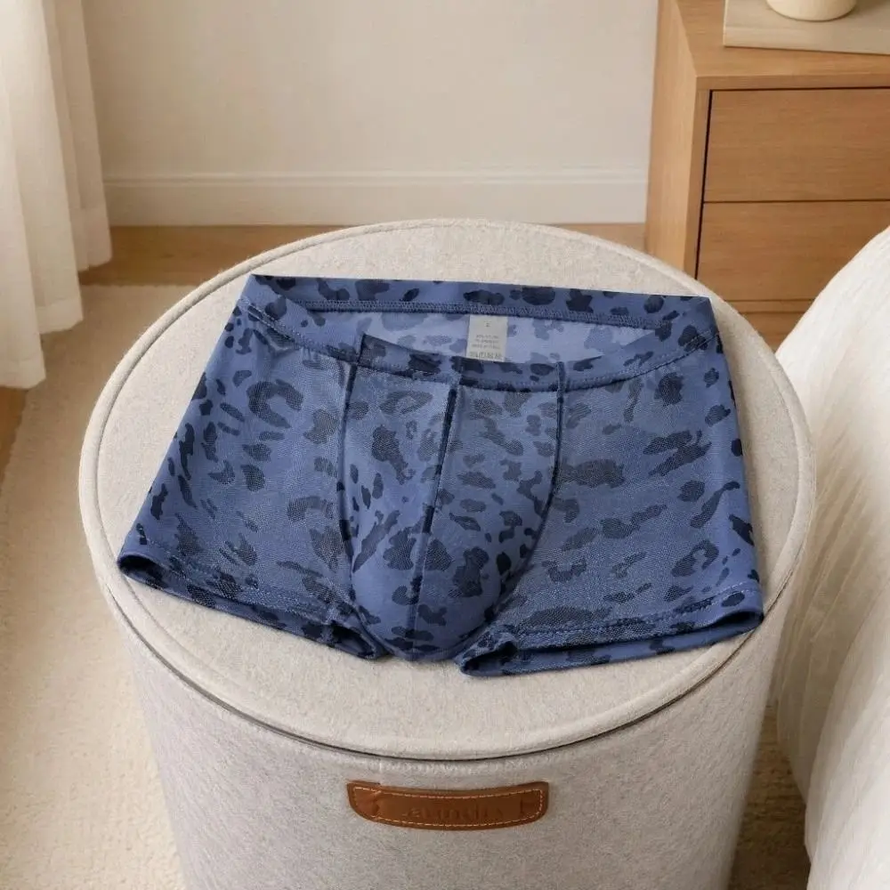 Soft Leopard Print Men's Boxer Briefs Mesh Seamless Transparent Brief Quick Dry Thin Flat Pants Ice Silk Boxers Daily