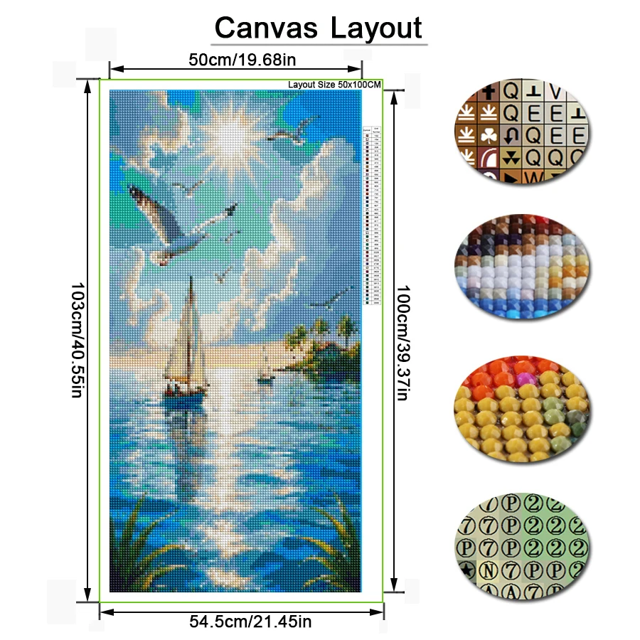 Fullcang النورس المراكب الشراعية مشهد كبير الحجم Diy بها بنفسك الماس اللوحة مجموعات الطيور كامل مربع الحفر المستديرة فسيفساء التطريز الصورة #2