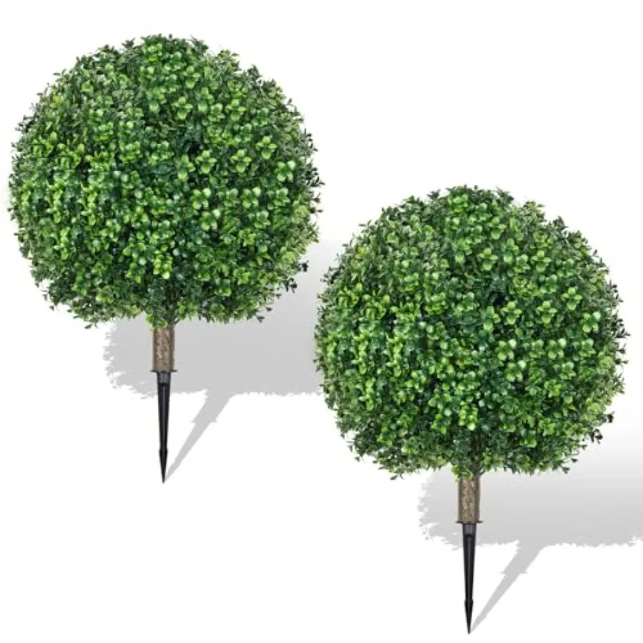 

Искусственные топиарные шаровидные кусты 25,6 дюйма: 2 штуки, устойчивые к УФ-излучению и выцветанию, имитация вечнозеленых кустарников для весеннего декора