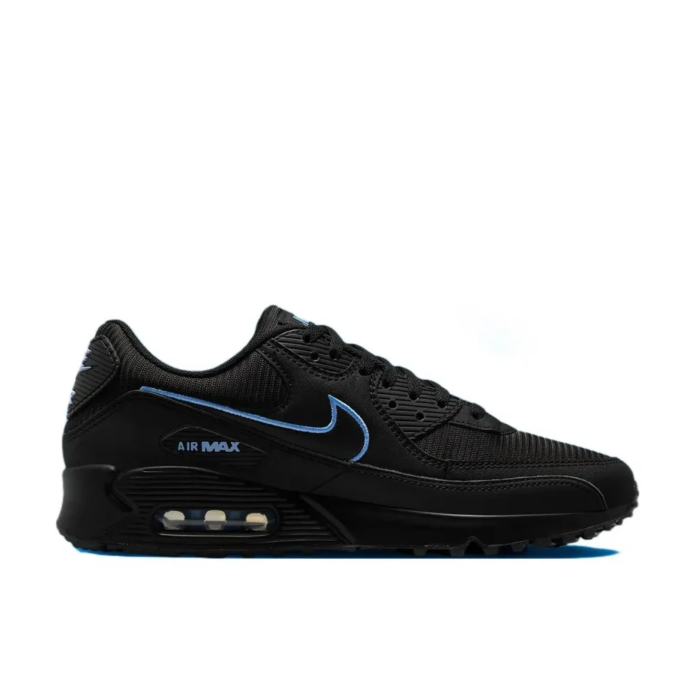 Nike schwarze und blaue Farbe AIR MAX 90 Herren-Laufschuhe, stoßdämpfende, rutschfeste Low-Top-Freizeitsneaker