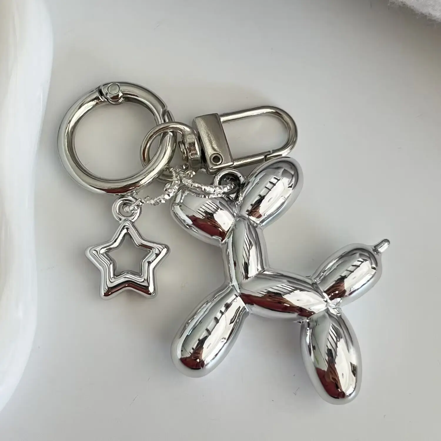 Silver Color Star Keychain Plastic Balloon Dog Key Ring For Women Girls Friendship Gift Car Handbag Decoration Handmade Jewelry image 2