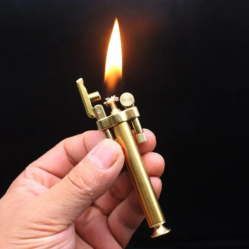 New Pure Copper Windproof Grinding Wheel Lighter Creative Torch Shape Ultra-thin Retro Collection Lighters For Men Gift