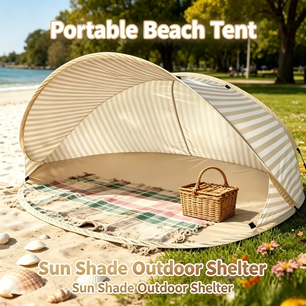 2 Person Beach Tent Quick Setup Pop Up Sun Shelter Portable No Assembly Canopy for Beach Picnic Park Camping Outdoor Travel