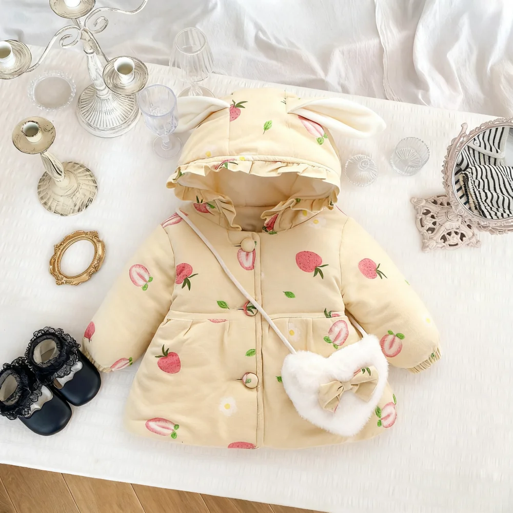Baby Girl Coat Winter Coat Winter Strawberry Thermal Hooded Girls Jacket Cute Ears Baby Outerwear Baby Girl Clothing