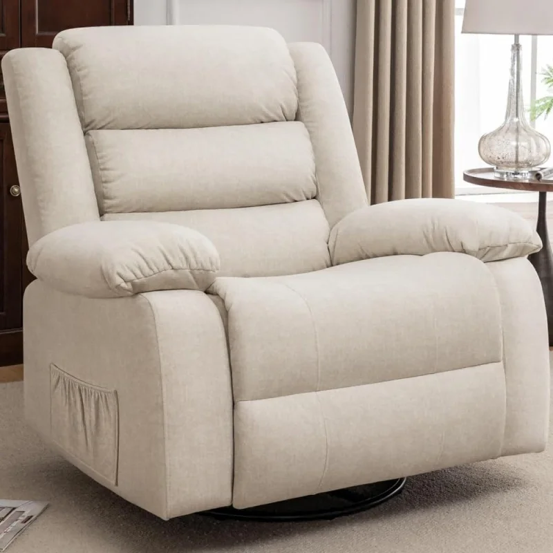 Recliner Chair, Wide Rocker Chair, Rocking Chair with Massage and Heat,Cashmere Reclining Sofa for Living Room，Beige