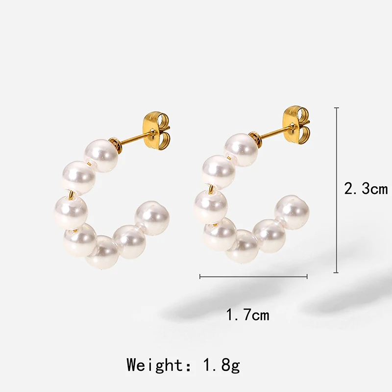 PAPERPLUS | Anting-anting mutiara modis Korea untuk wanita. Pengisi daya berbentuk C. 20mm. Perhiasan pesta elegan. Emas 18k. Hadiah wanita. Baru