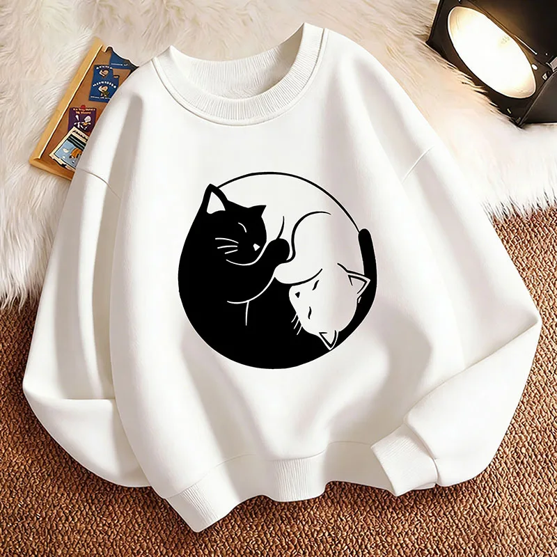 Lustiger Cartoon-Kinderpullover im japanischen Stil mit Katzenmotiv, Rundhalsausschnitt und Grafikdruck für Jungen und Mädchen