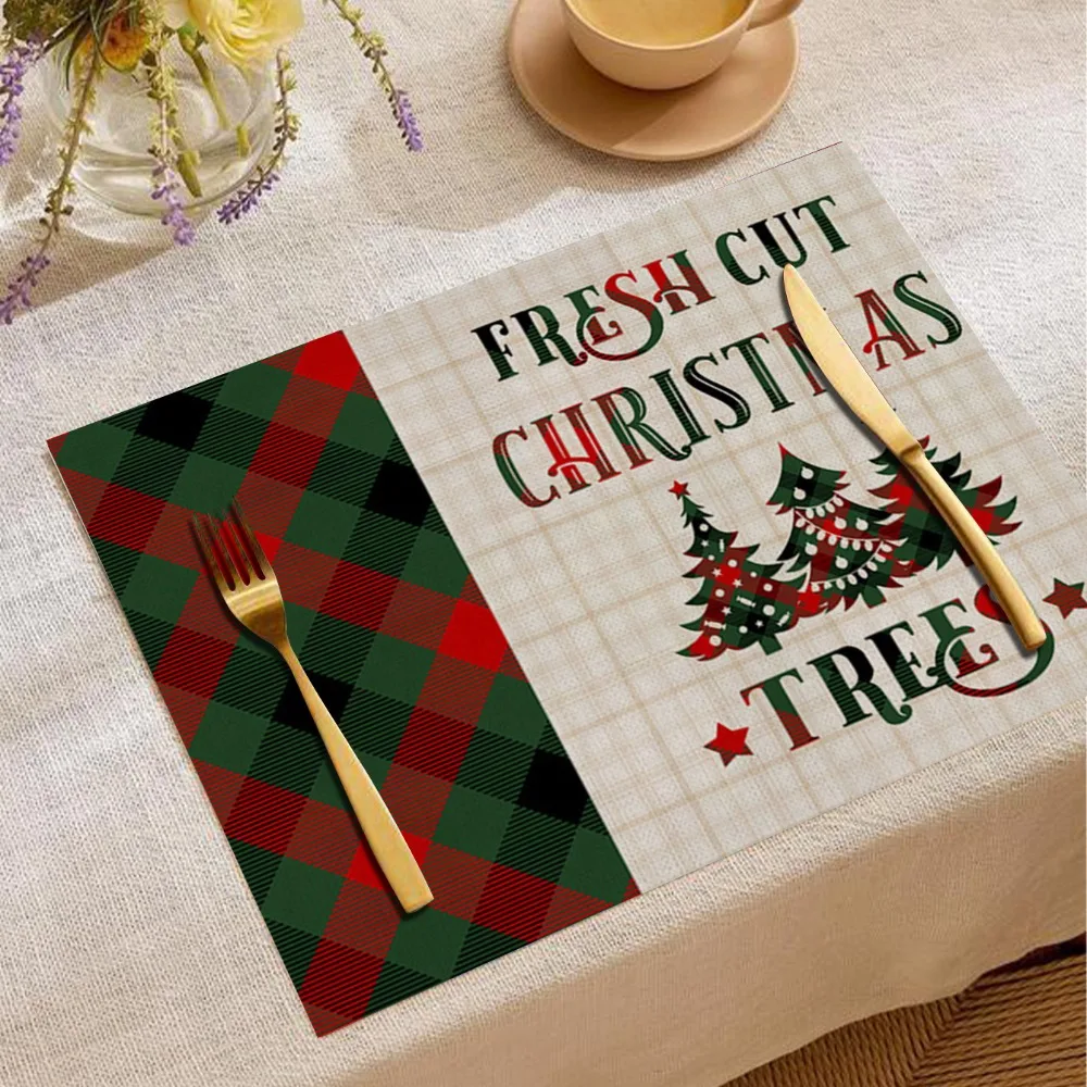 Weihnachten Santa Claus Weihnachten Tischset Rot Grün Plaid Candy Festliche Tischset für Urlaub Tisch Weihnachten Dinner Party Dekorationen
