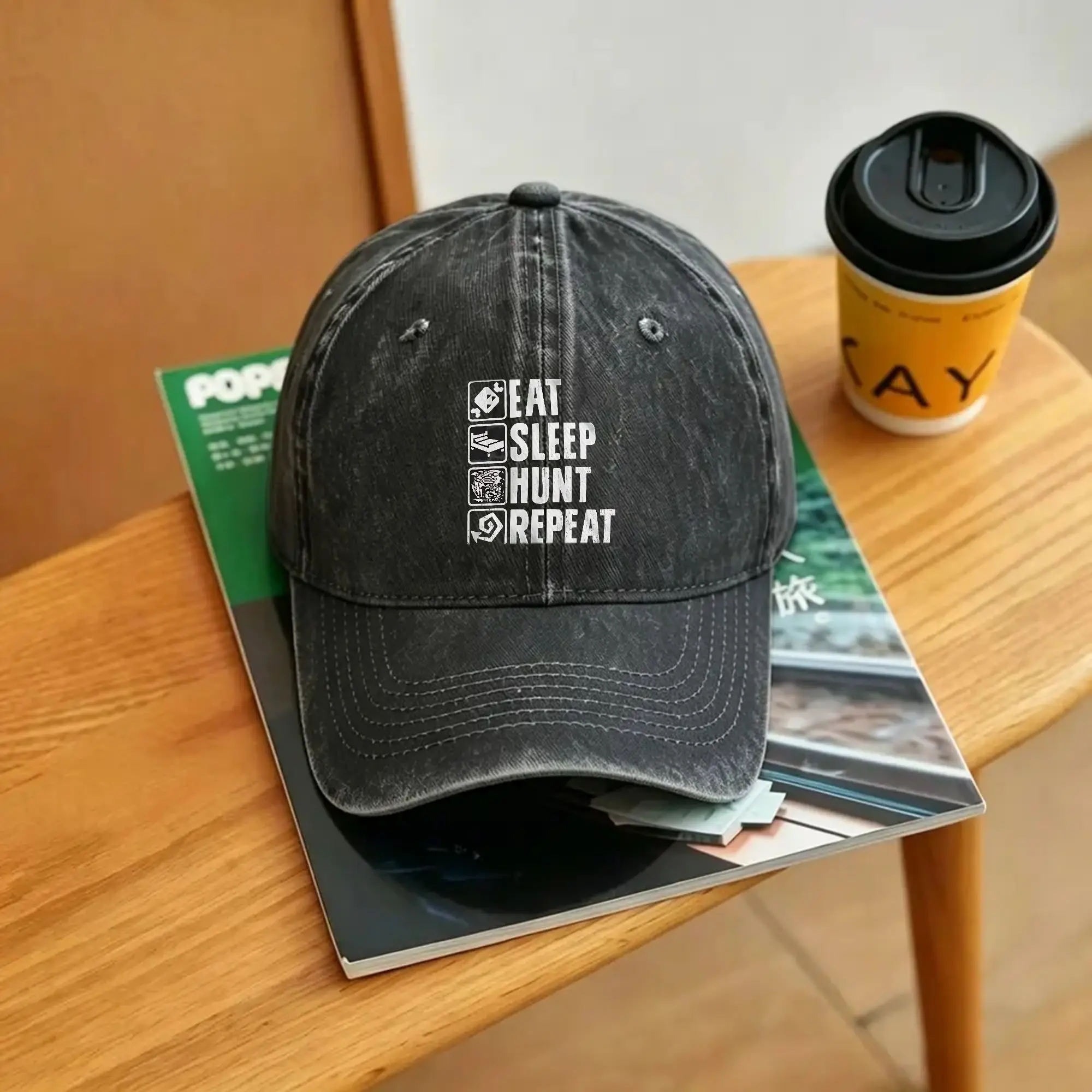 Monster Hunter Eat Sleep Hunt Repeat Gaming Sun Baseball Cap  y2k Retro Female Male Washed Outdoor Sport Baseball Caps Gift Idea