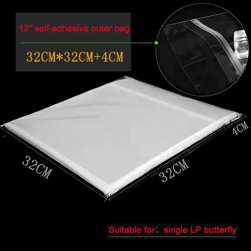 50 Uds. Funda protectora de grabación de Gel OPP para tocadiscos LP bolsa de discos autoadhesiva de discos de vinilo 12 "32,3 cm * 32cm