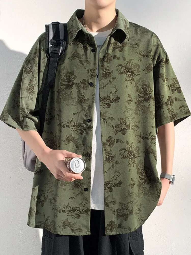 

Ice Silk Loose Fit ort Sve Men's irt Thin Breathable f Sve Summer Beach Holiday Floral Print Cool Feeling Casual...