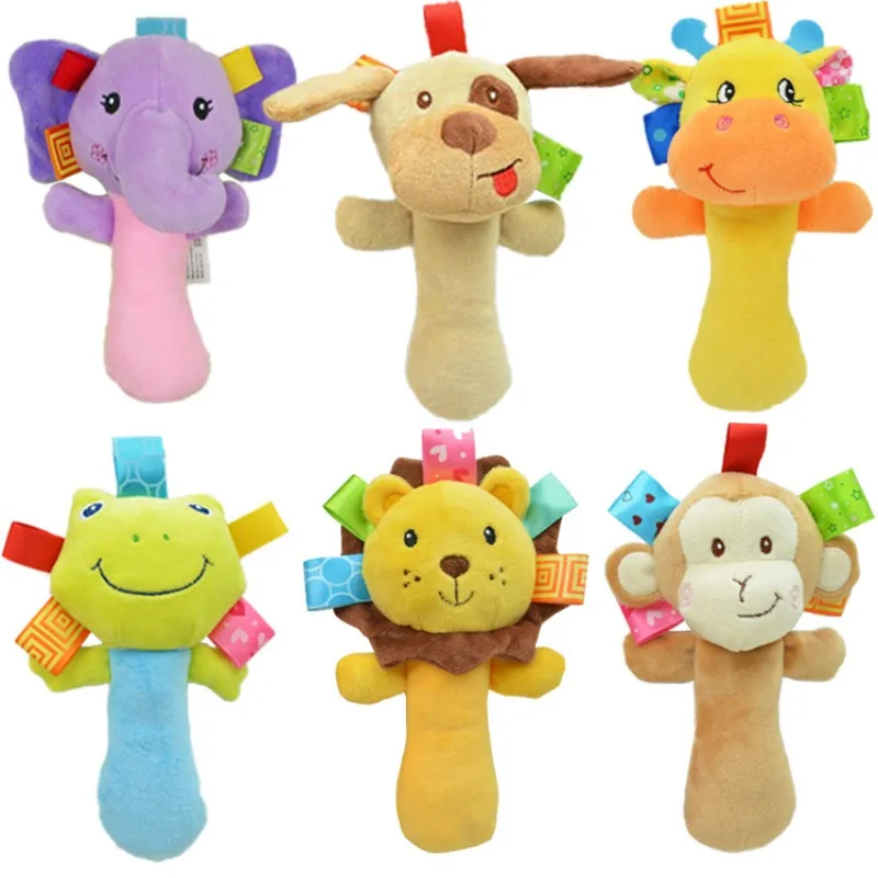 Soft Plush Hand Rattles Baby Stuffed Animal Rattle Shaker Early Education Hand Grip Enlightenment Ringing Bell Toys for Infants