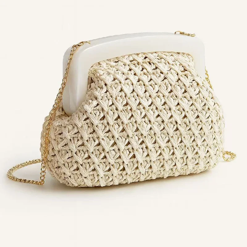 

Clutch Bag Clip Acrylic Handle New Crossbody Woven Shoulder Fashiona Evening Party Purse Woman 2025 Women's Straw Luggage Knit