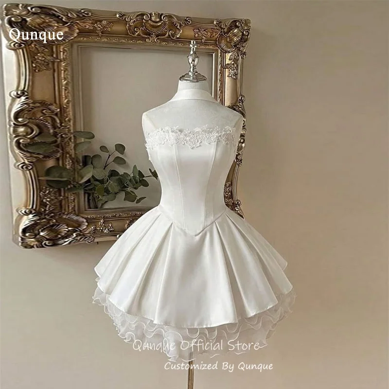 

Qunque Vintage Lace Trim Prom Dress Ruffled Tulle Vestidos De Fiesta Elegantes Satin Ribbons A Line Weddinig Dresses Customized